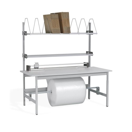 ERGO-Budget packing table with cutter under the table and upper shelf