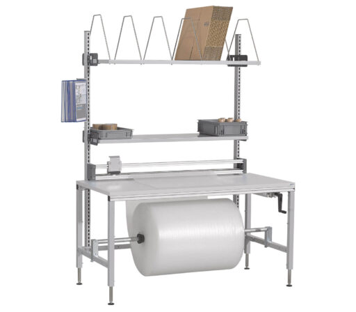 Achsauflage-mit-Hintertisch-Schneidegeraet ERGO-line Arbeitstisch mit Achsauflage und Hintertisch Schneidegerät